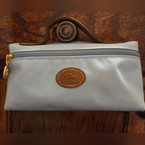 Longchamp Handbags - EUC Longchamp Sky Blue Tote with Brown Leather and Gold Details